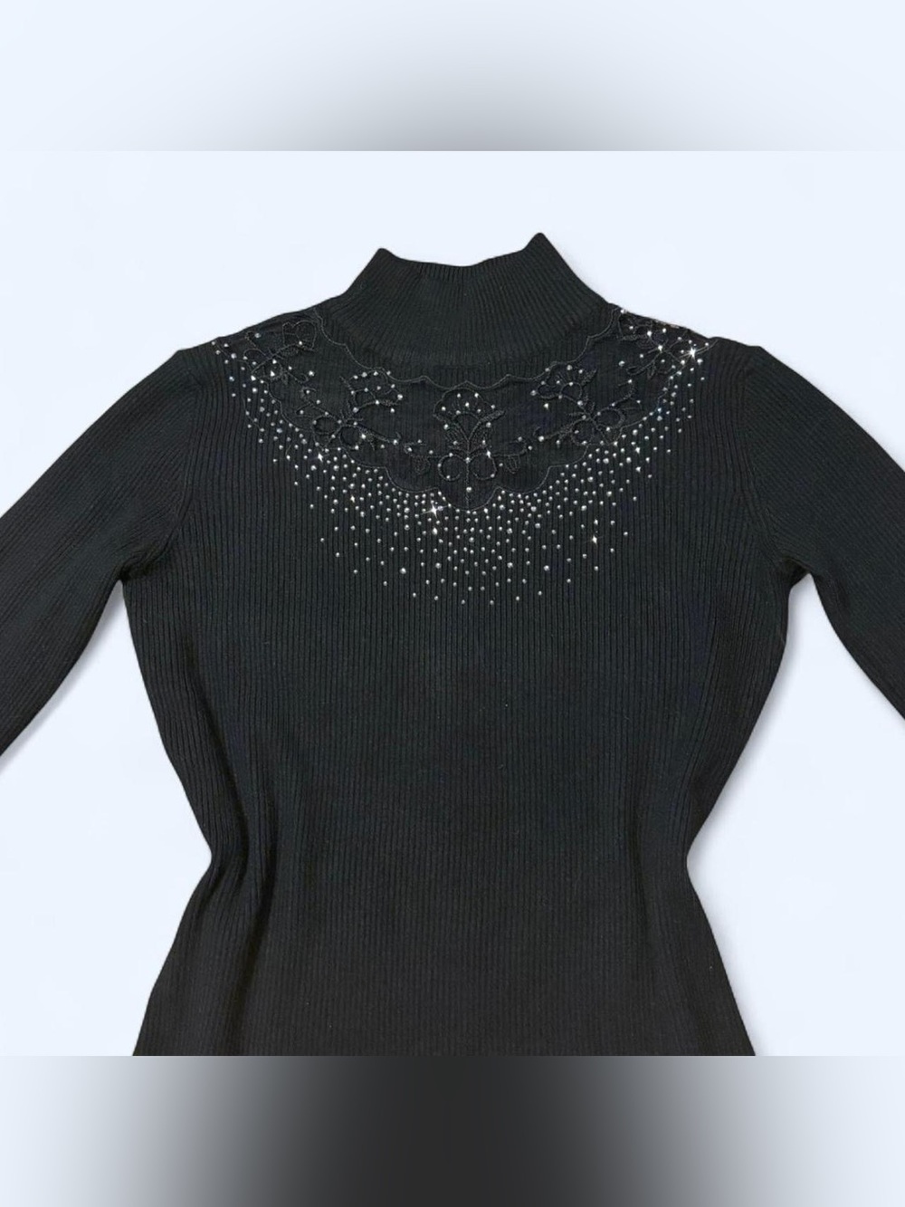 Goth Black Rhinestone Turtleneck Top by Lola B!